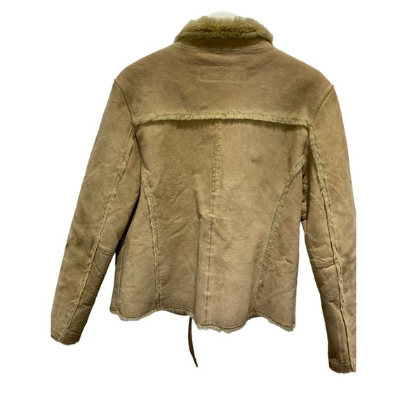 Women's Large ALDO Suede Leather Sherpa Lined Coat/Jacket Beige/Tane - Picture 2 of 12